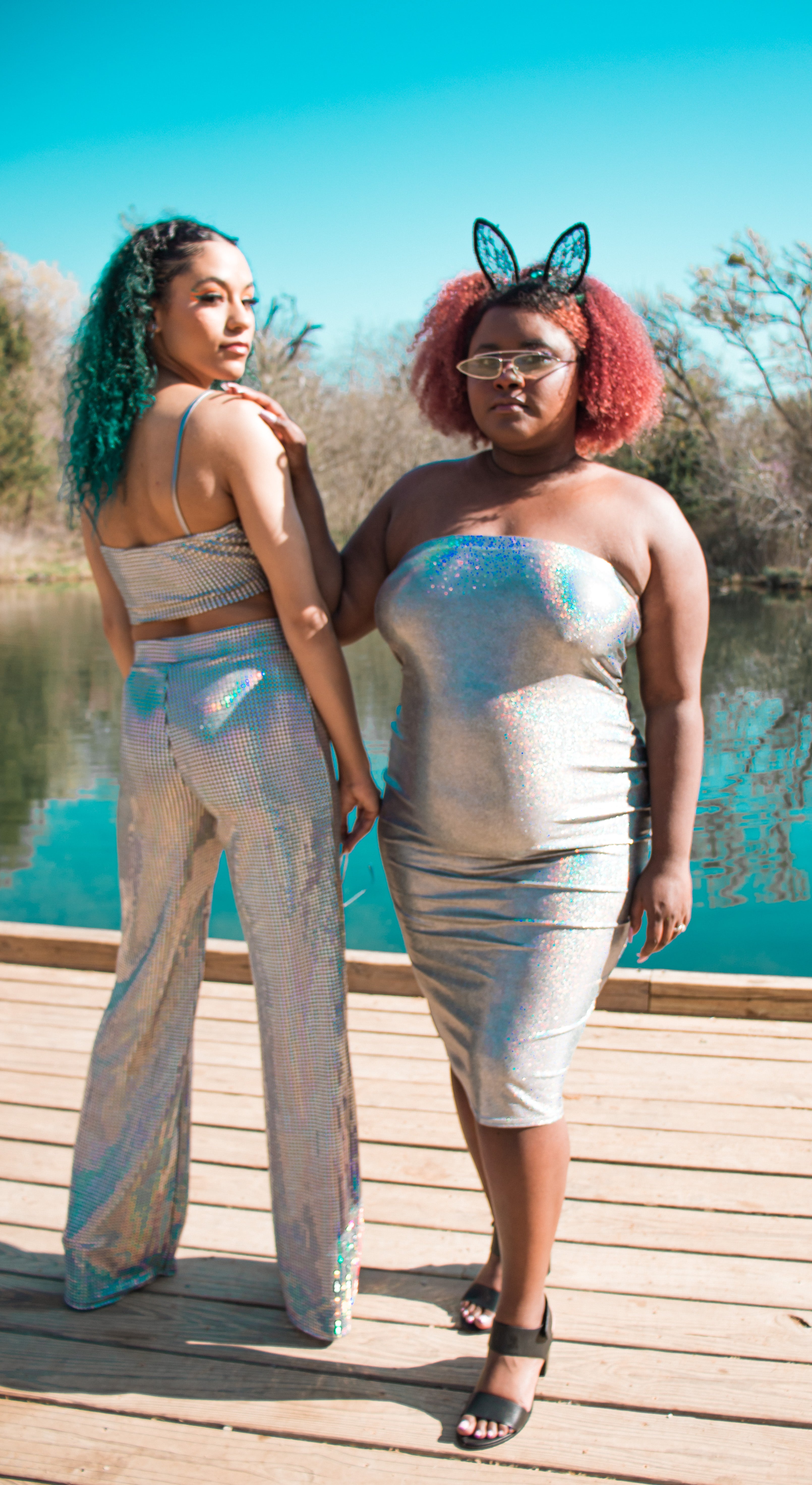 Turquoise Gabby holographic dress Curvy Dress