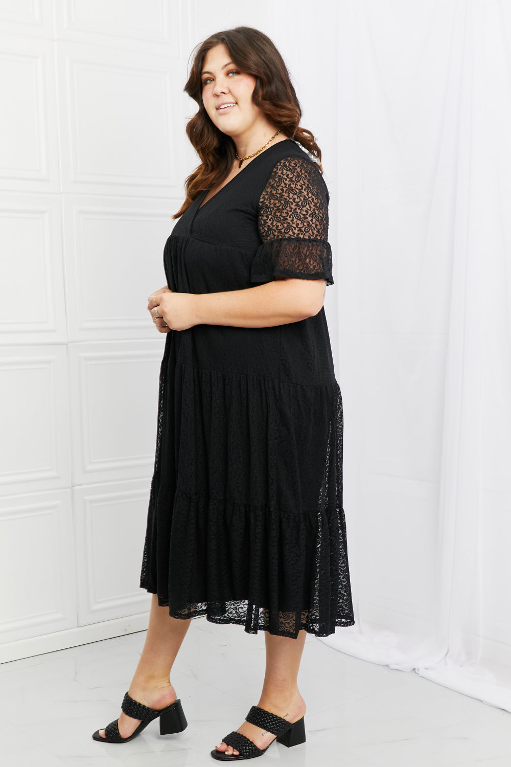 Black P & Rose Lovely Lace Full Size Tiered Dress Plus Size Clothes