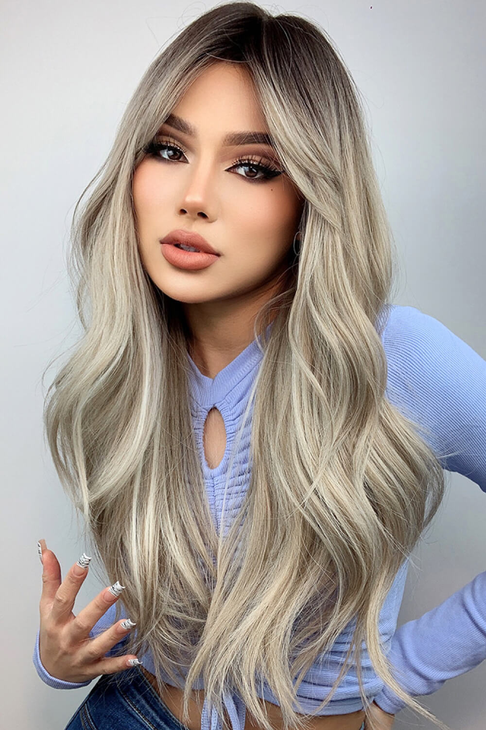 Gray Full Machine Long Wave Wigs 26'' Wigs
