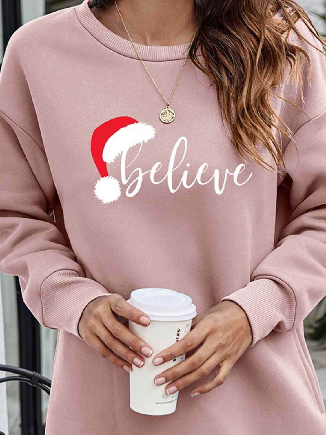 Rosy Brown BELIEVE Graphic Tunic Sweatshirt Gifts