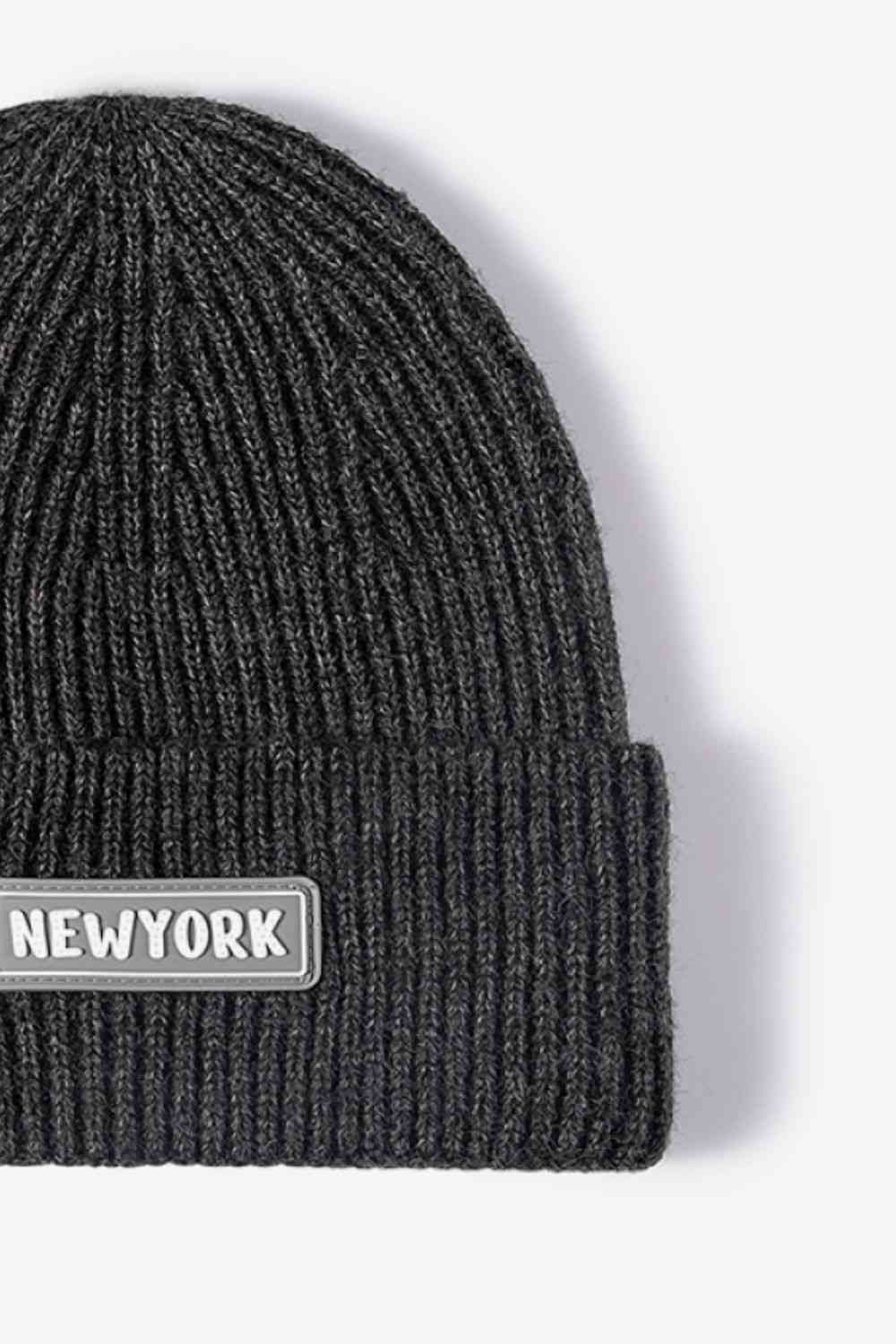 Lavender NEWYORK Patch Rib-Knit Cuffed Beanie Winter Accessories