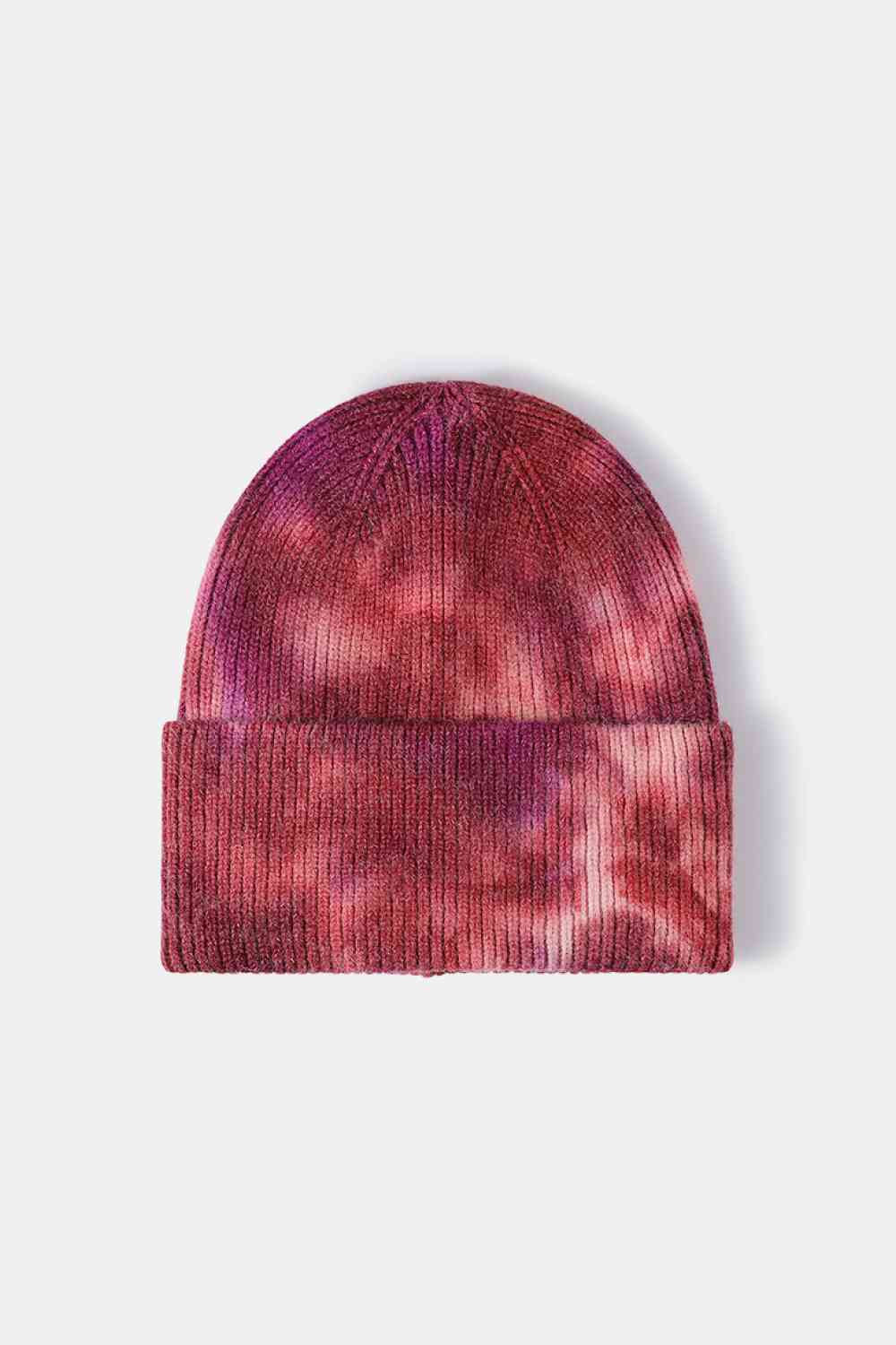 Brown Tie-Dye Cuffed Rib-Knit Beanie Hat Winter Accessories