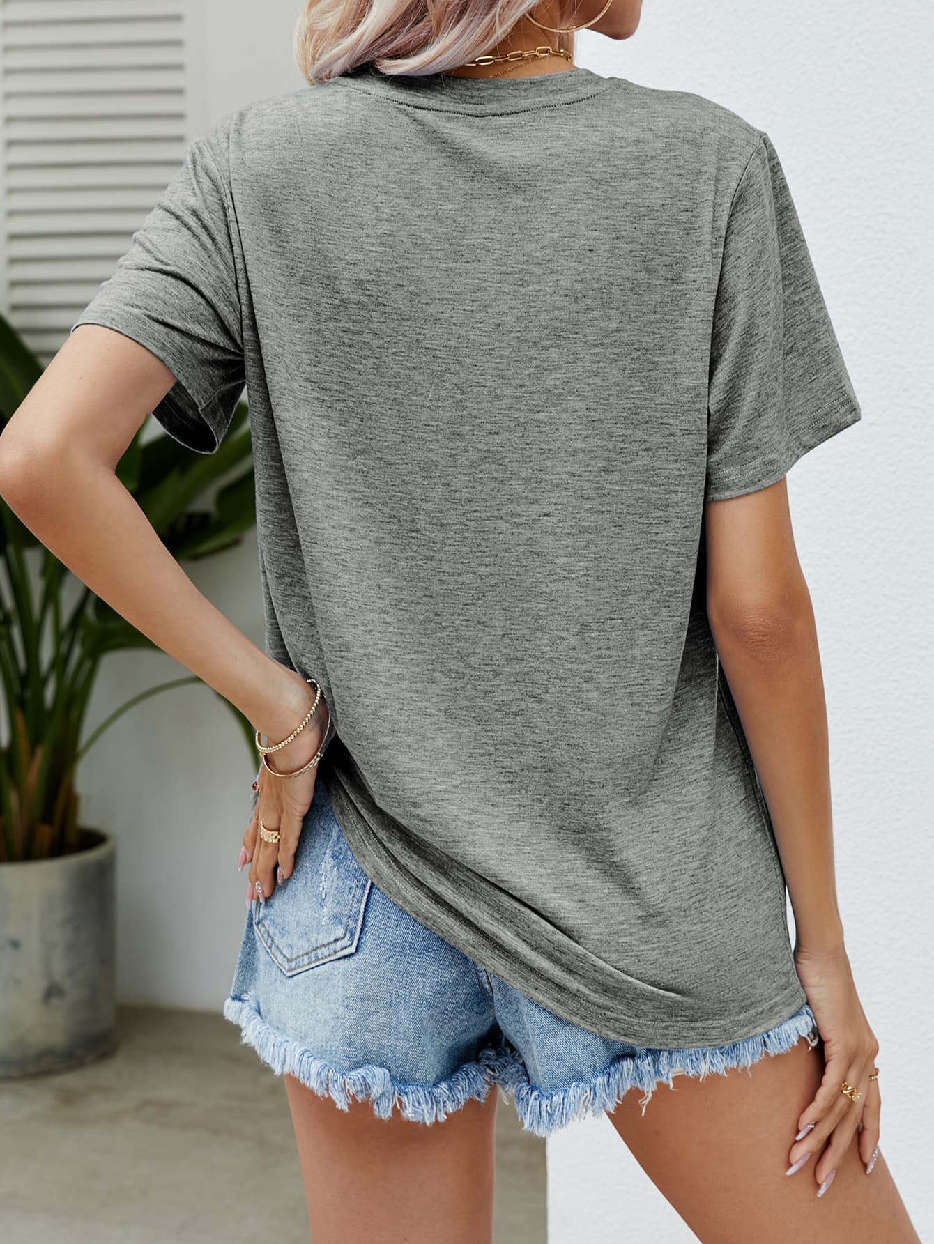 Light Slate Gray LIFE HAPPENS CAFFEINE HELPS Graphic Tee Tops