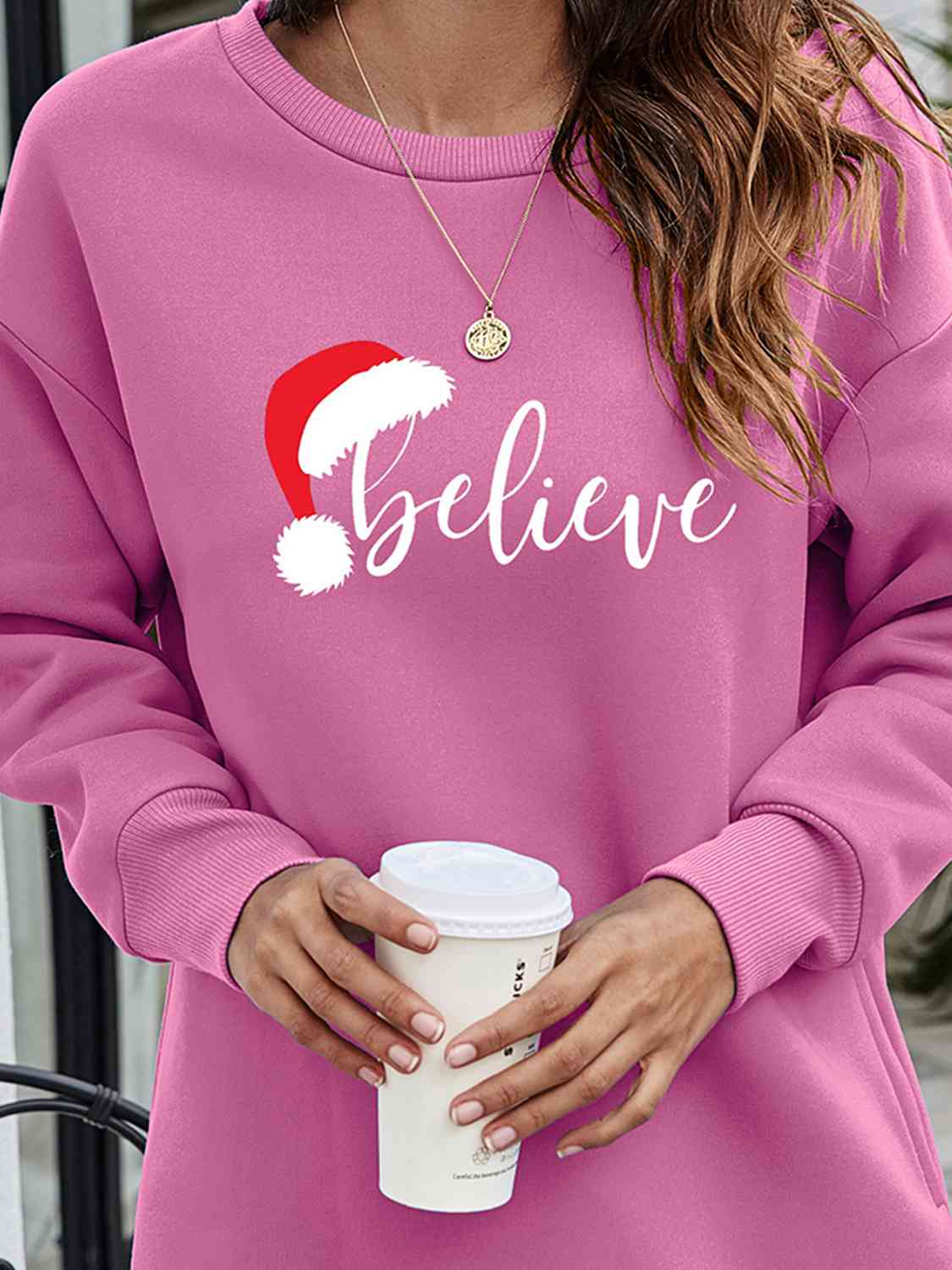Pale Violet Red BELIEVE Graphic Tunic Sweatshirt Gifts