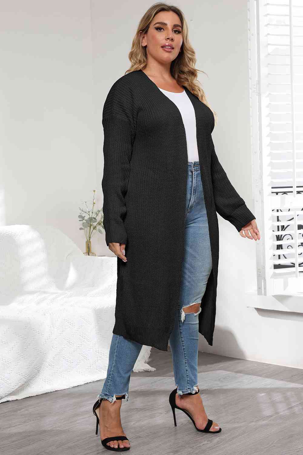 Light Gray Plus Size Open Front Long Sleeve Cardigan Plus Size Clothes