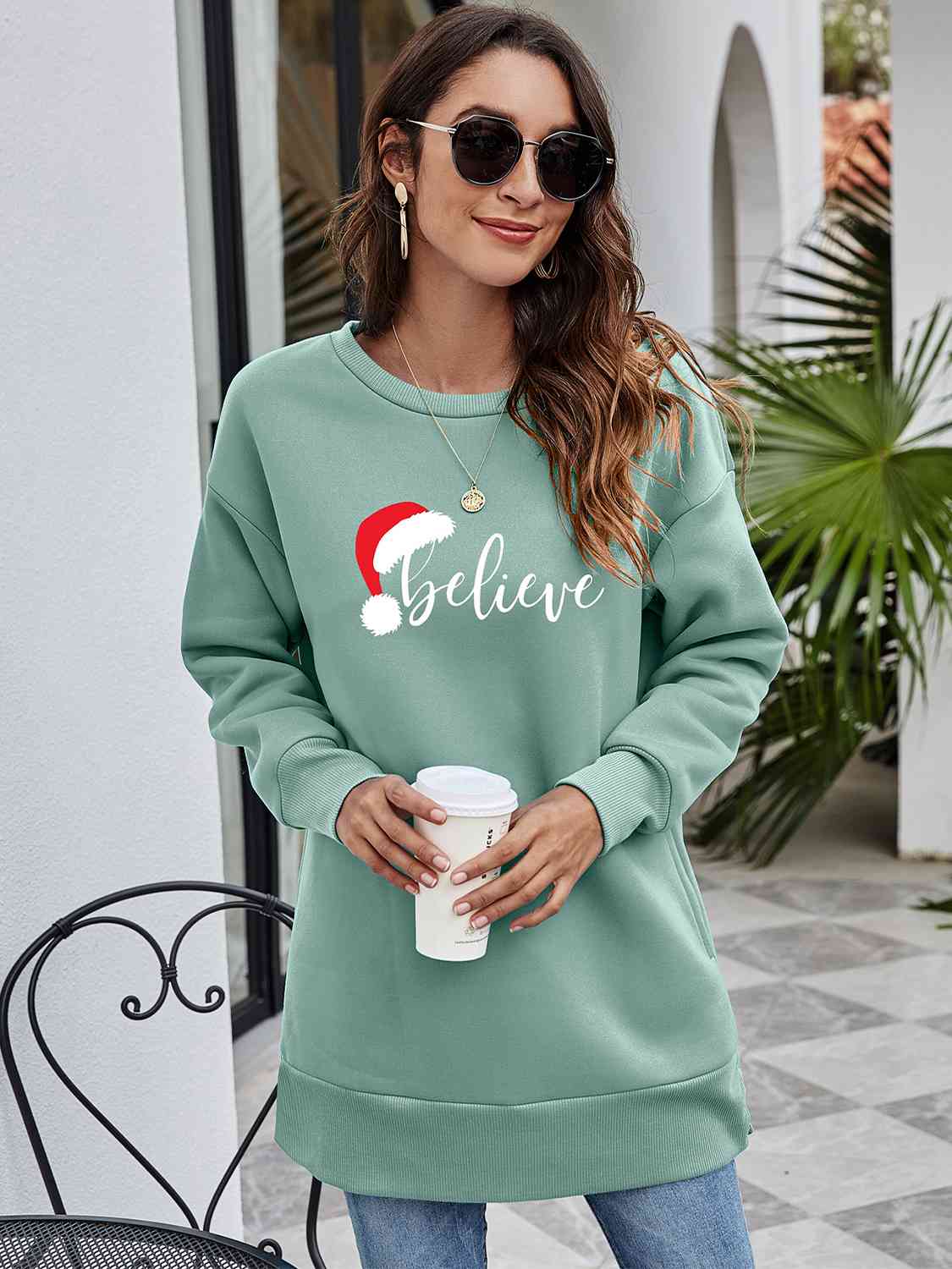 Gray BELIEVE Graphic Tunic Sweatshirt Gifts