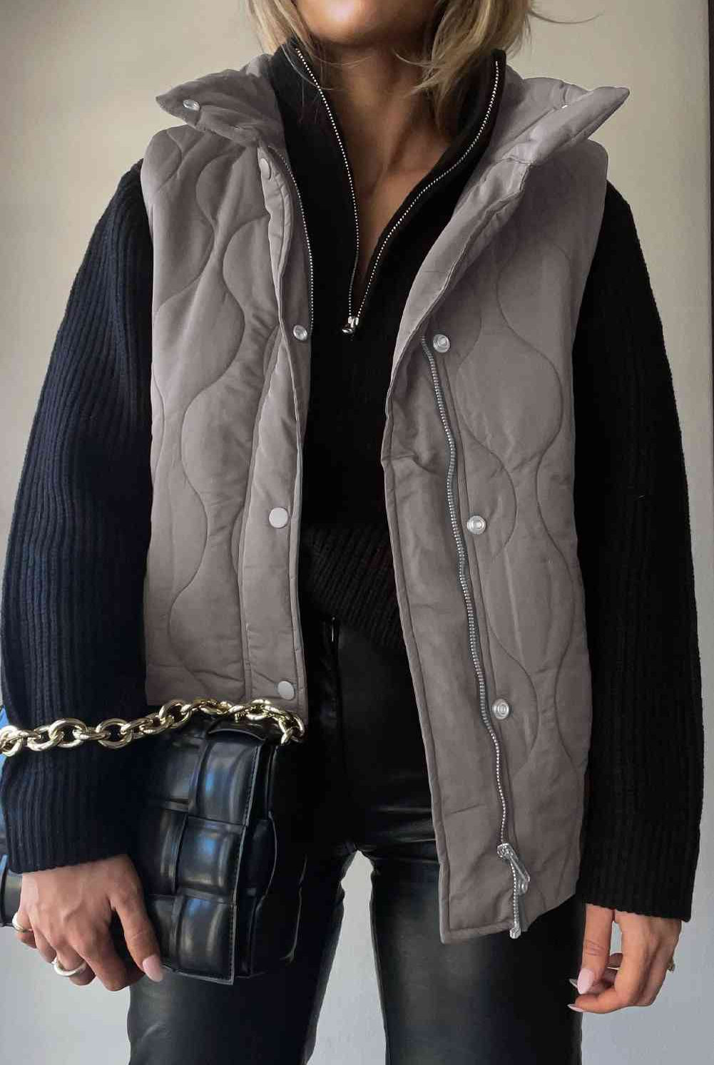 Dark Slate Gray Collared Neck Vest with Pockets Winter Accessories