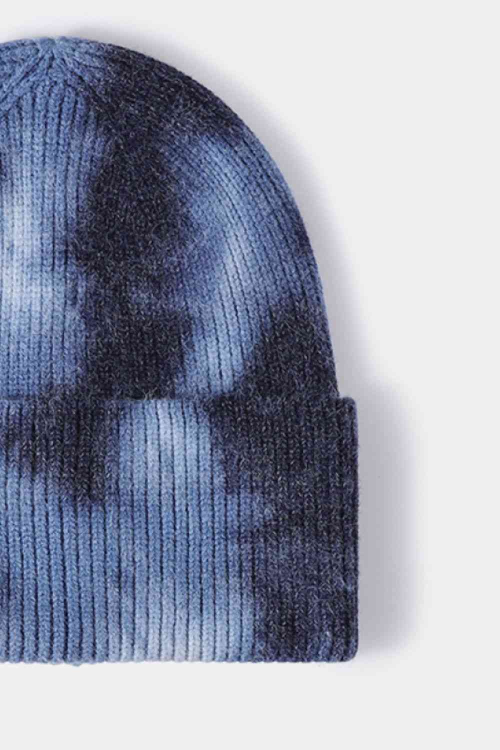 Dark Slate Gray Tie-Dye Cuffed Rib-Knit Beanie Hat Winter Accessories