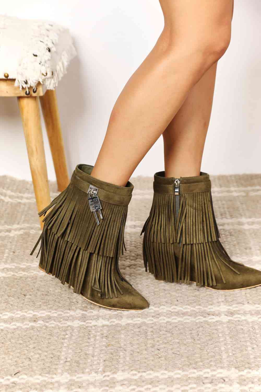 Light Gray Legend Women's Tassel Wedge Heel Ankle Booties Gifts