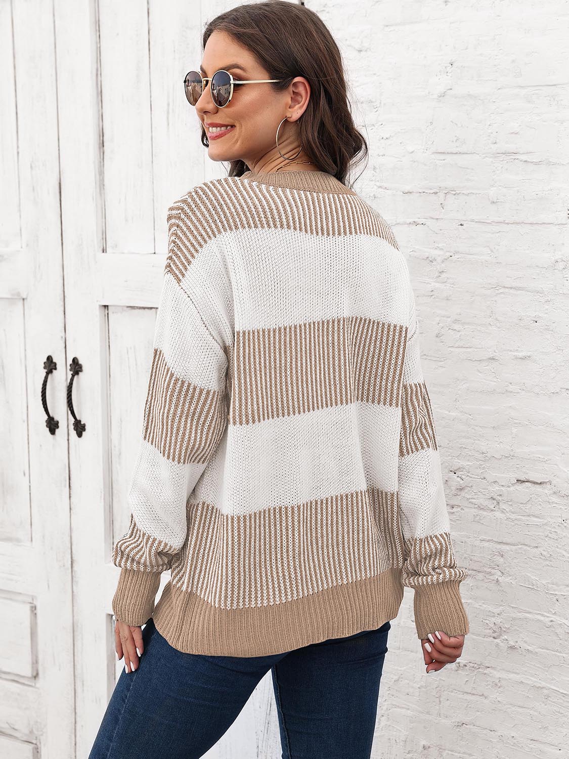 Light Gray Full Size Round Neck Drop Shoulder Sweater