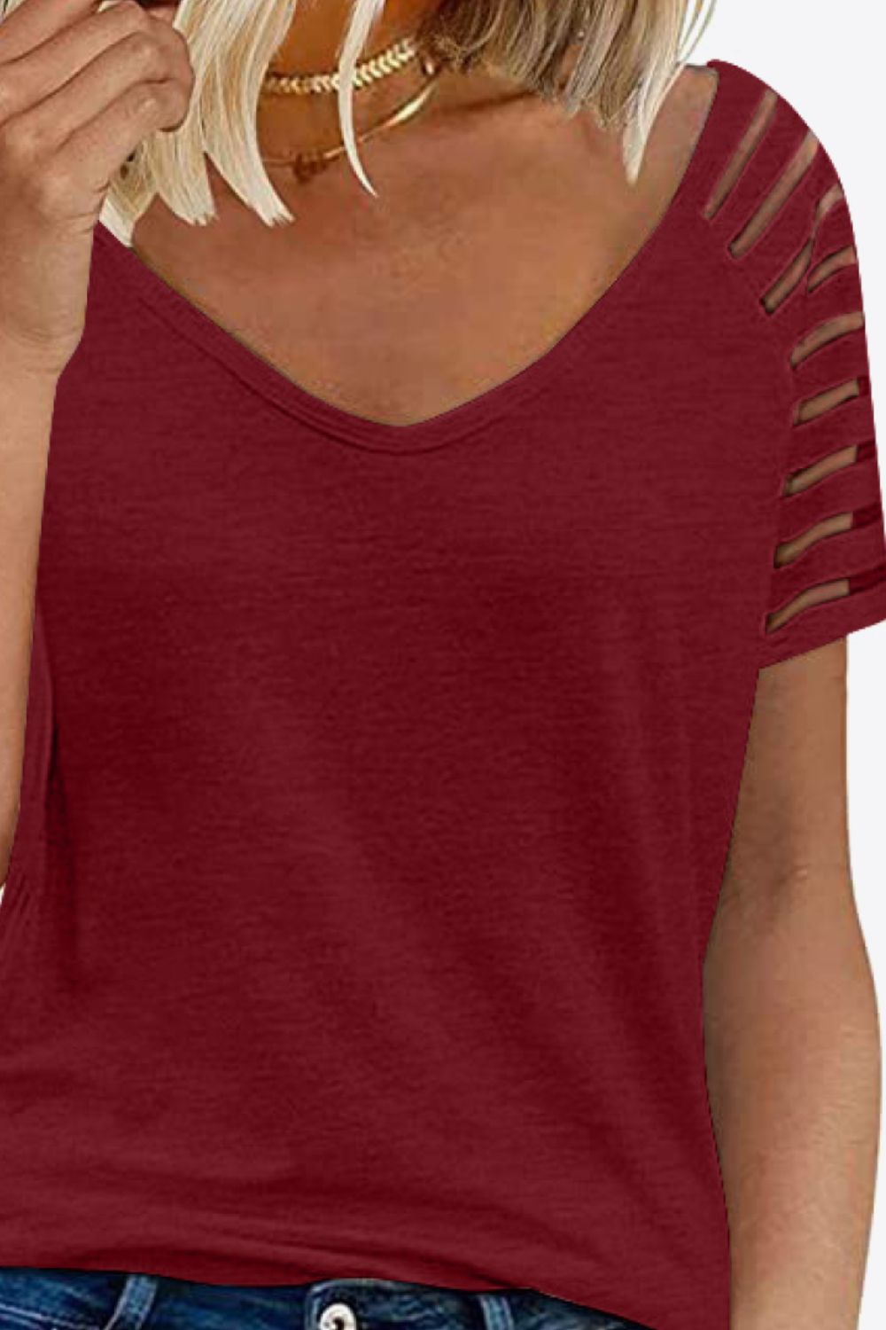 Saddle Brown V-Neck Raglan Sleeve Tee Tops