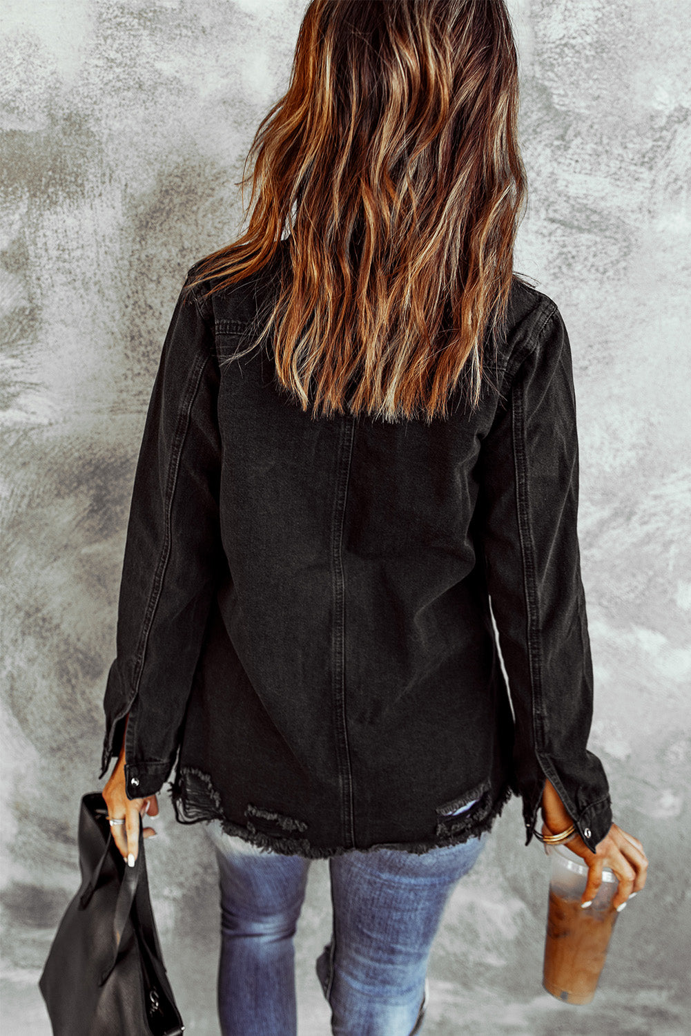 Dark Slate Gray Nothing Is Better Distressed Snap Down Denim Jacket Coats & Jackets