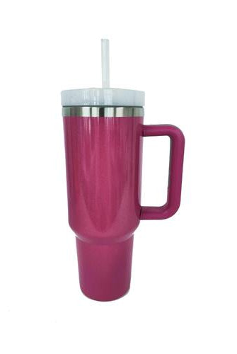 Maroon Stainless Steel Tumbler with Handle and Straw Cups
