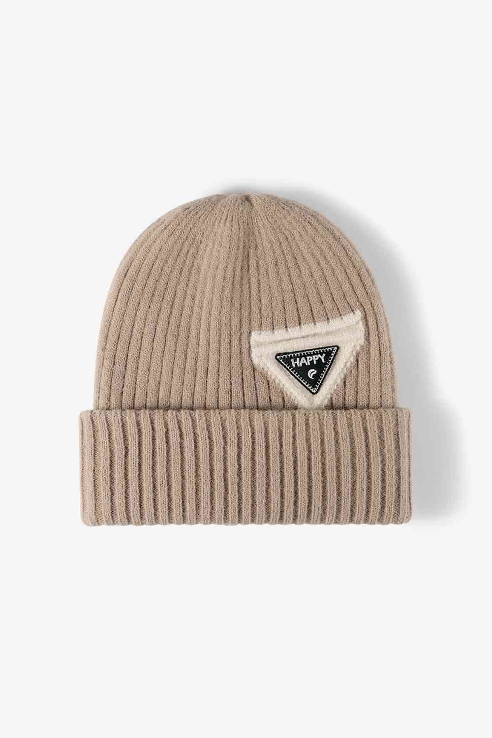 Beige HAPPY Contrast Beanie Winter Accessories