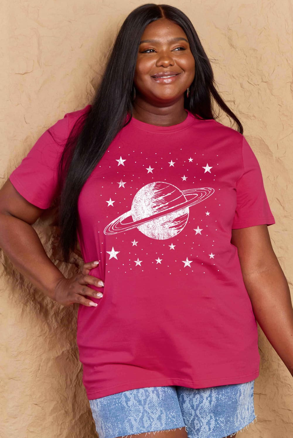 Maroon Girls Are From Saturn Planet Graphic Cotton T-Shirt Graphic Tees