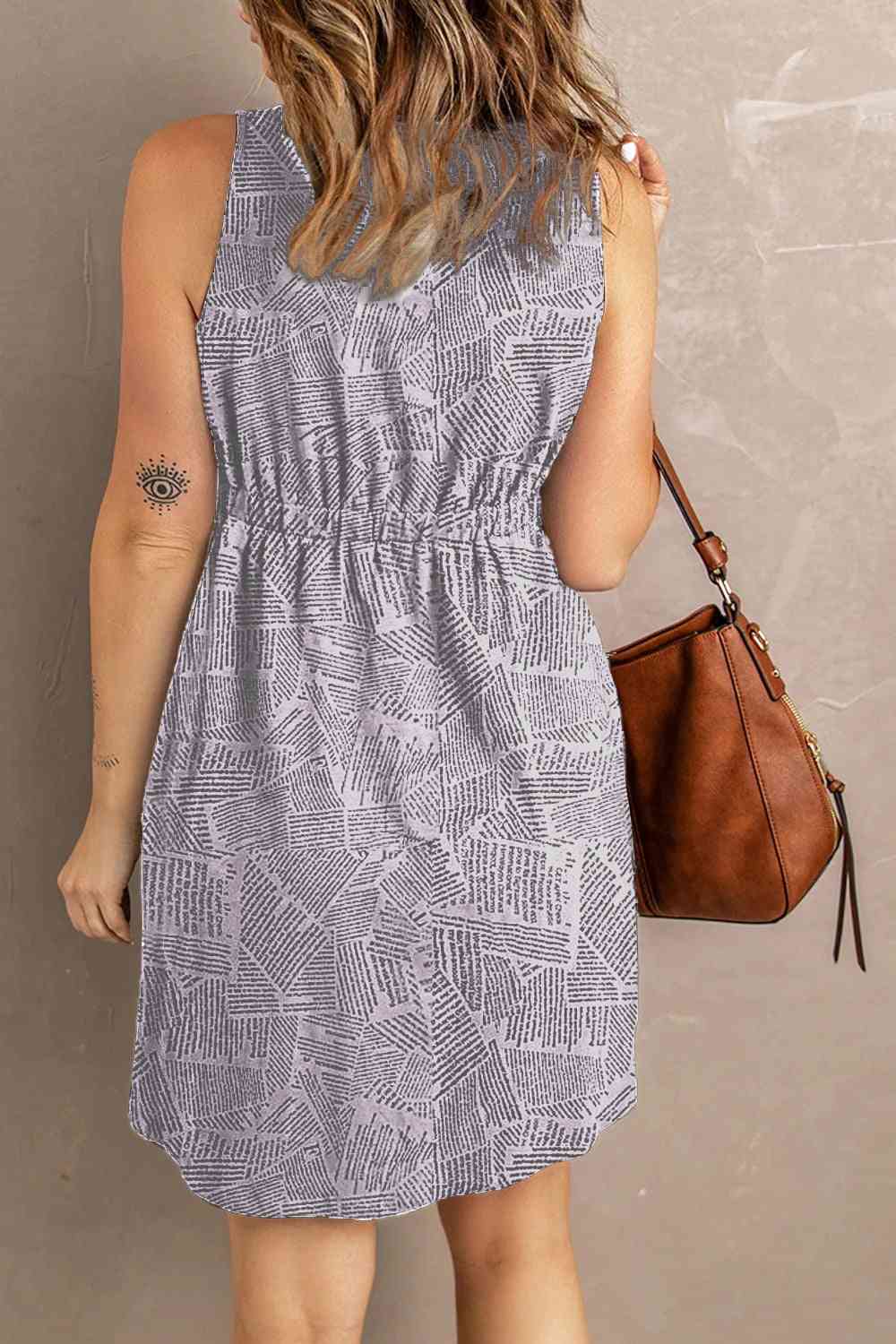 Rosy Brown Double Take Printed Scoop Neck Sleeveless Buttoned Magic Dress with Pockets Trends