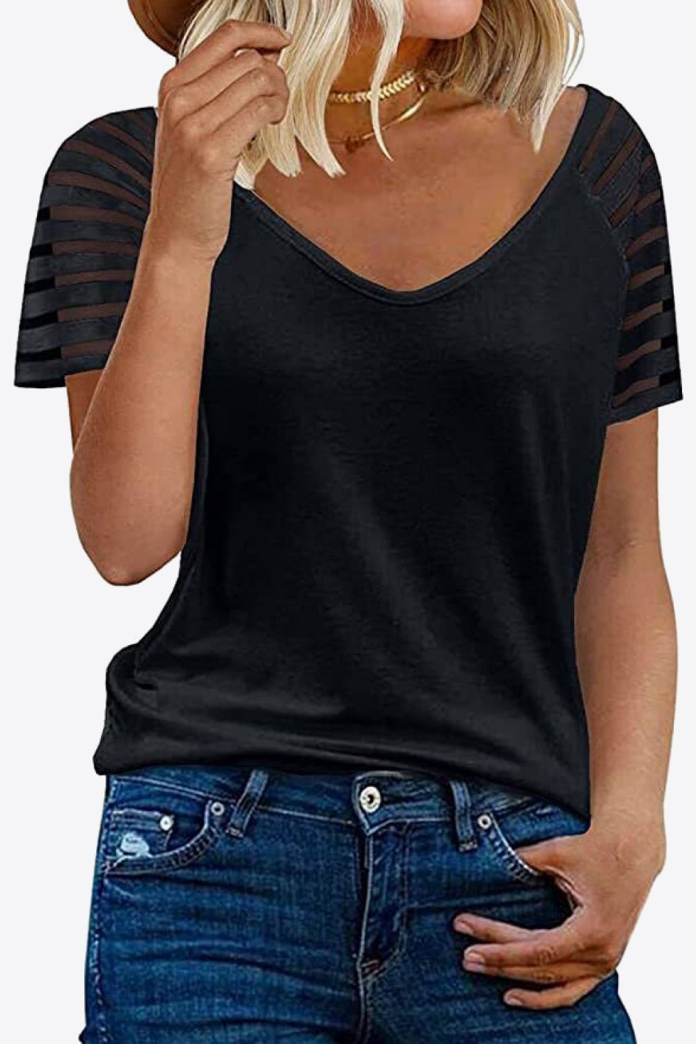 Dark Slate Gray V-Neck Raglan Sleeve Tee Tops