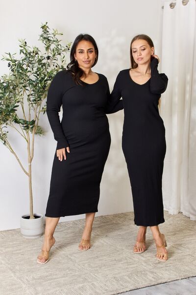 Light Gray True Love Ribbed Long Sleeve Midi Slit Dress New Year Looks