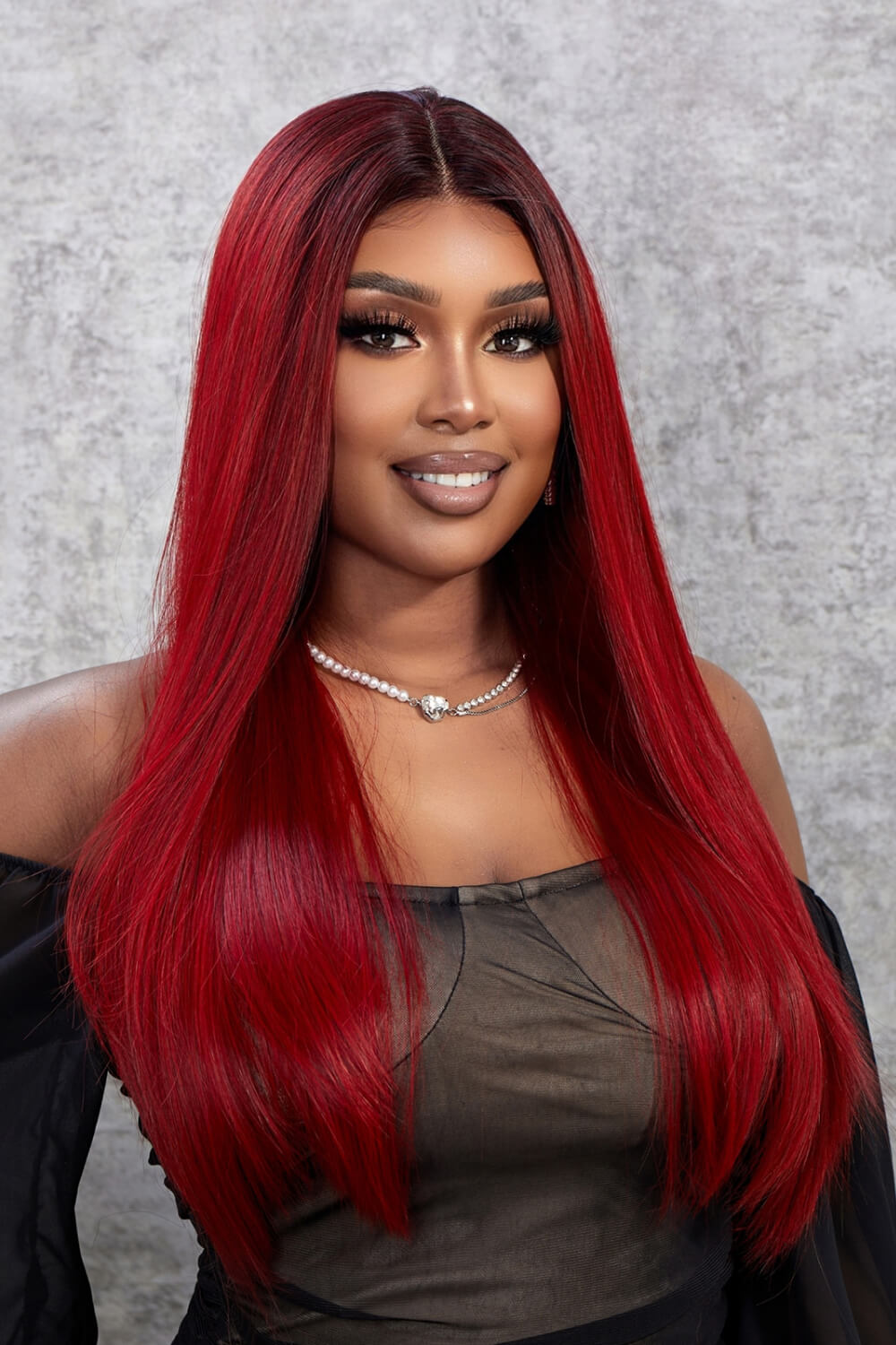Saddle Brown Glory Days 13*2" Lace Front Wigs Synthetic Straight 26" 150% Density- Red Wigs