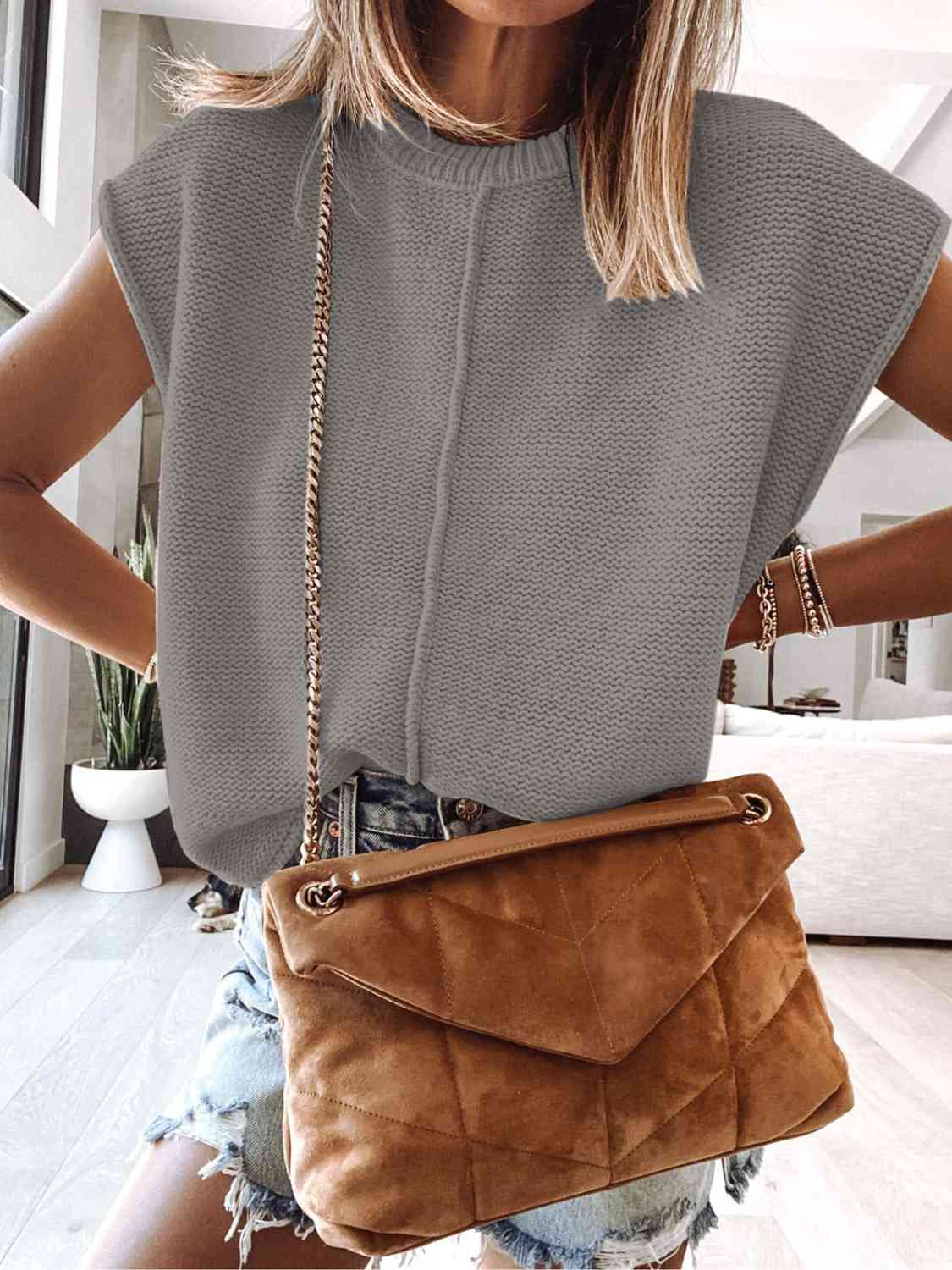 Dim Gray Cap Sleeve Sweater Vest Winter Accessories