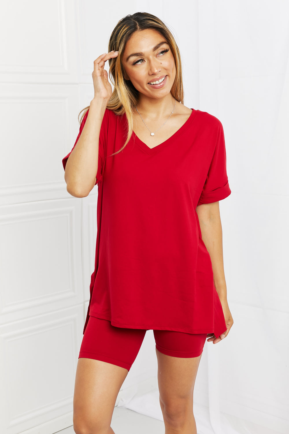 Antique White Zenana Full Size Quiet Moments Brushed Lounge Set in Burgundy Plus Size Clothes