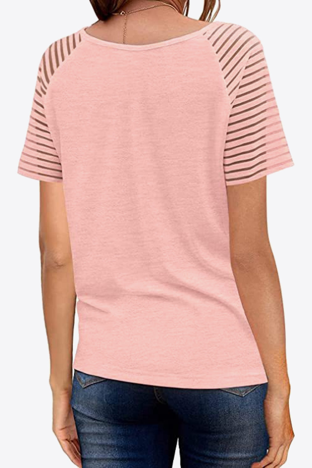 Pink V-Neck Raglan Sleeve Tee Tops