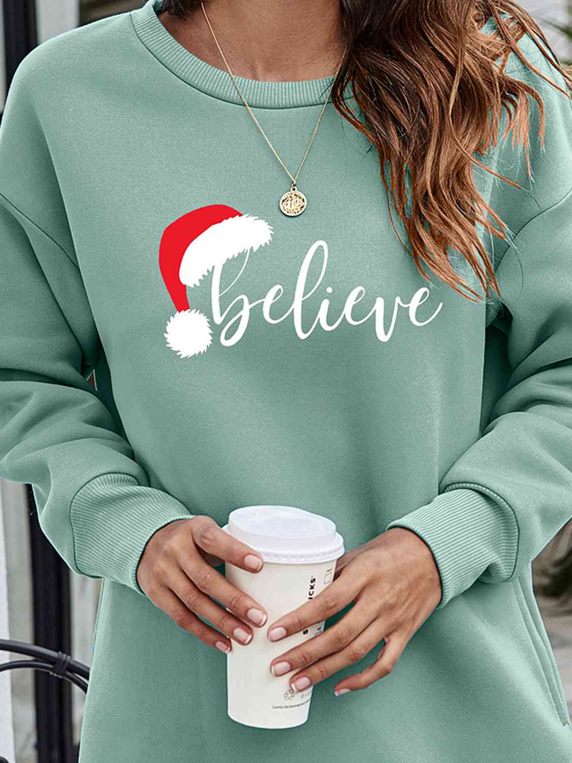 Light Slate Gray BELIEVE Graphic Tunic Sweatshirt Gifts