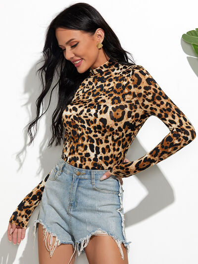 Light Gray More Than A Pretty Face Leopard Mock Neck Long Sleeve T-Shirt Long Sleeve Tops