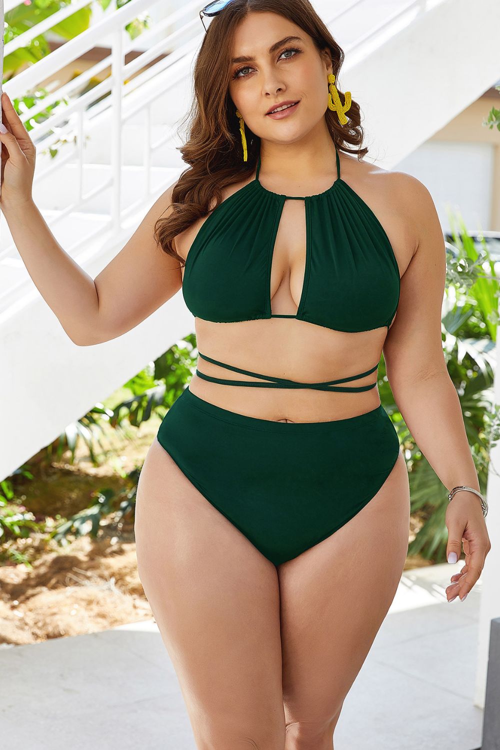 Light Gray What’s My Name Plus Size Cutout Tied Backless Bikini Set Plus Size Swimsuits