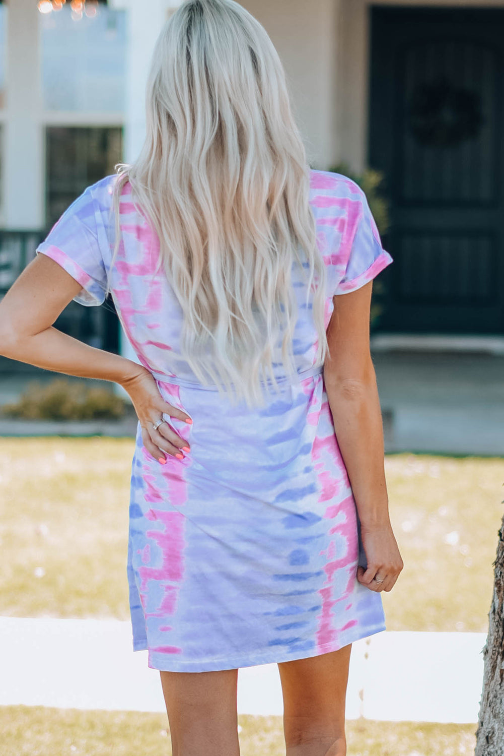 Gray Mommy & Me Women Tie-Dye Belted T-Shirt Dress Mommy & Me