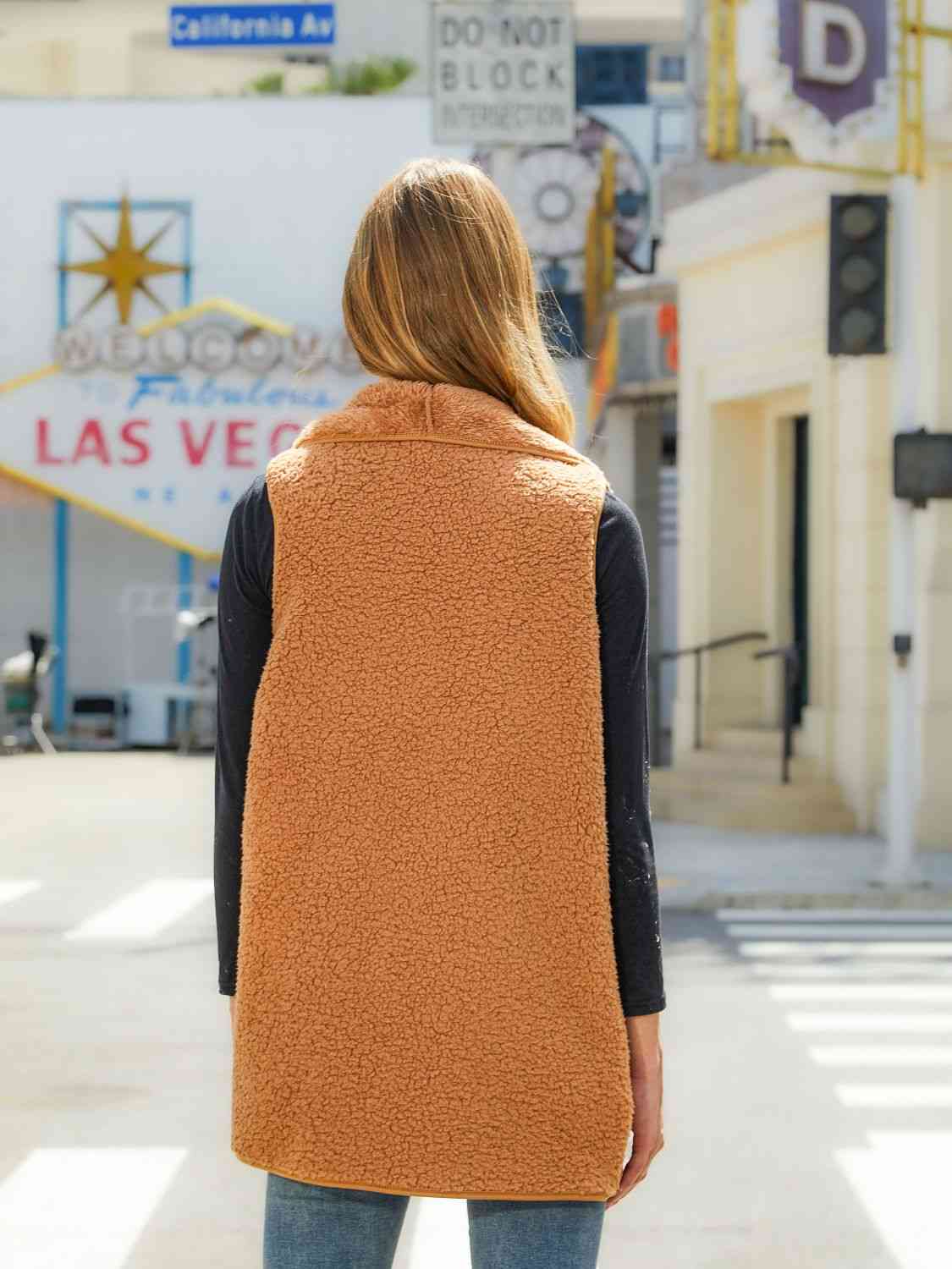 Gray Open Front Collared Vest Winter Accessories