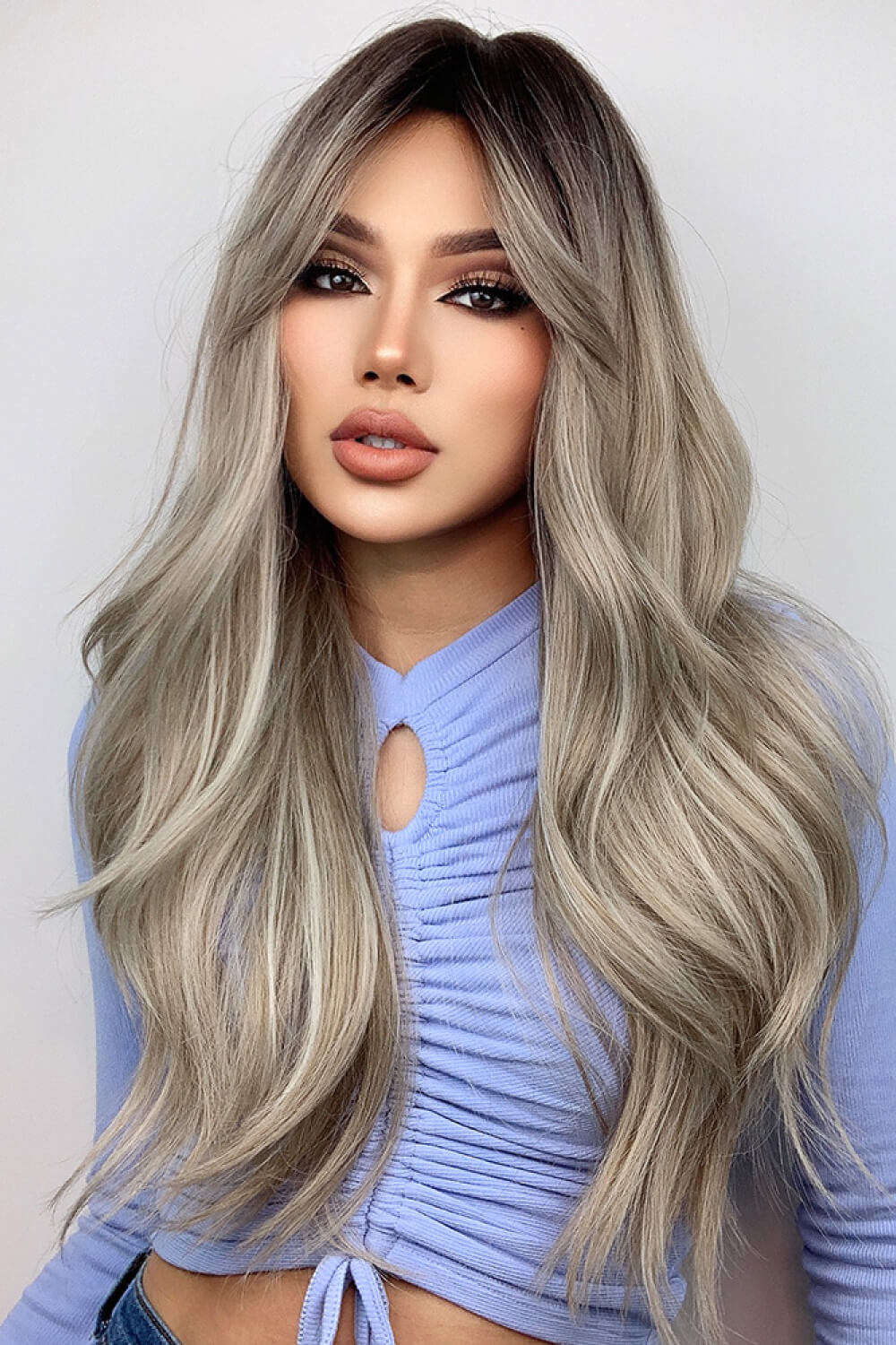 Gray Full Machine Long Wave Wigs 26'' Wigs