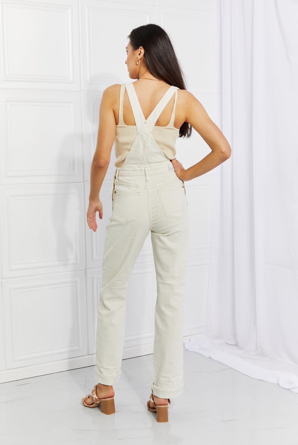 Light Gray White Orchard Judy Blue Full Size Taylor High Waist Overalls Overalls