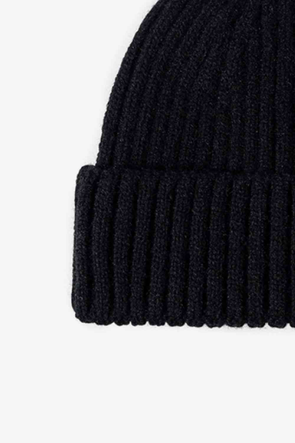 Black Rib-Knit Cuff Beanie Winter Accessories