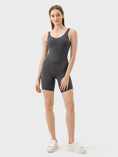 Beige Wide Strap Active Romper activewear