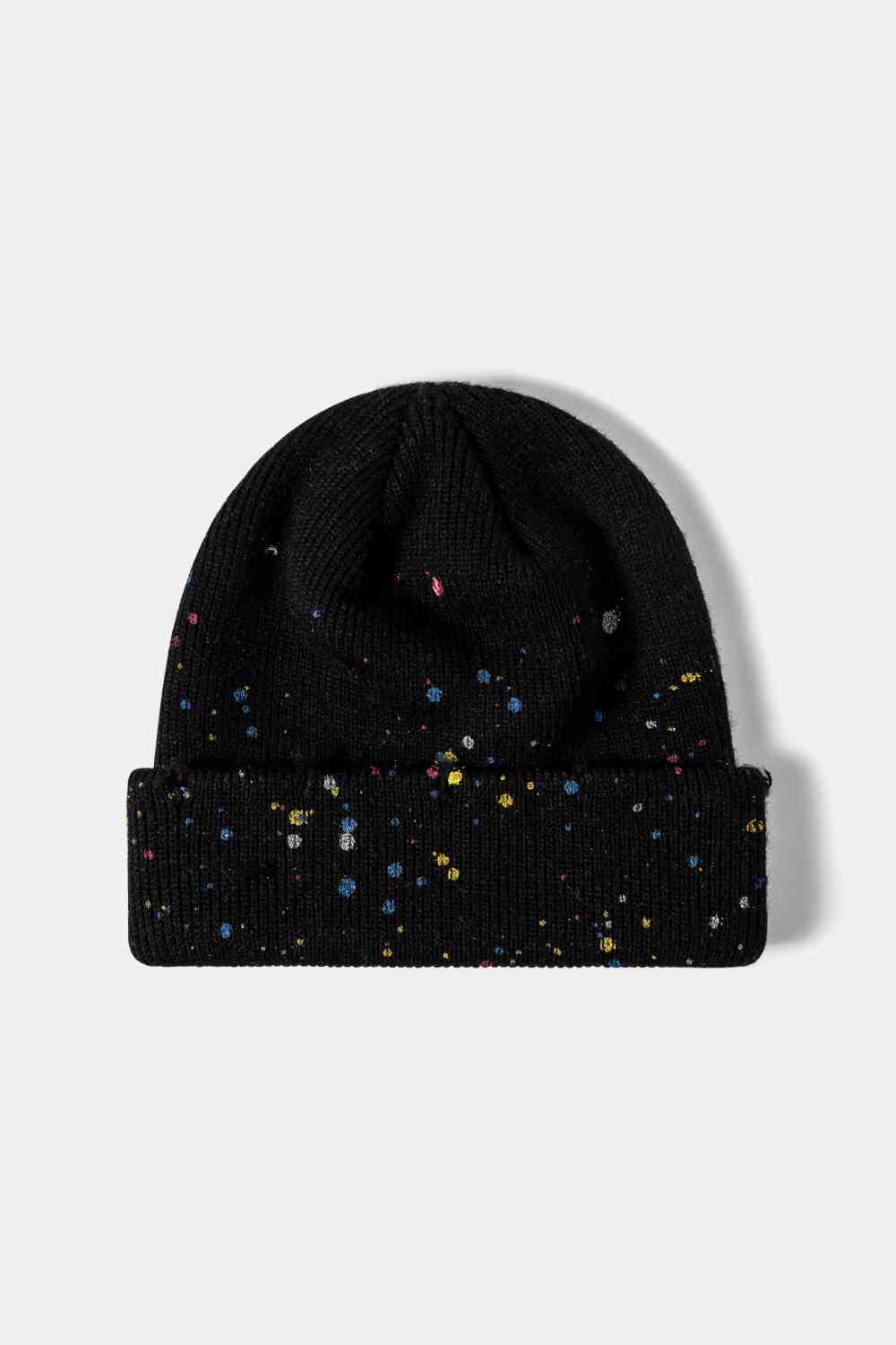 Black Confetti Rib-Knit Cuff Beanie Winter Accessories