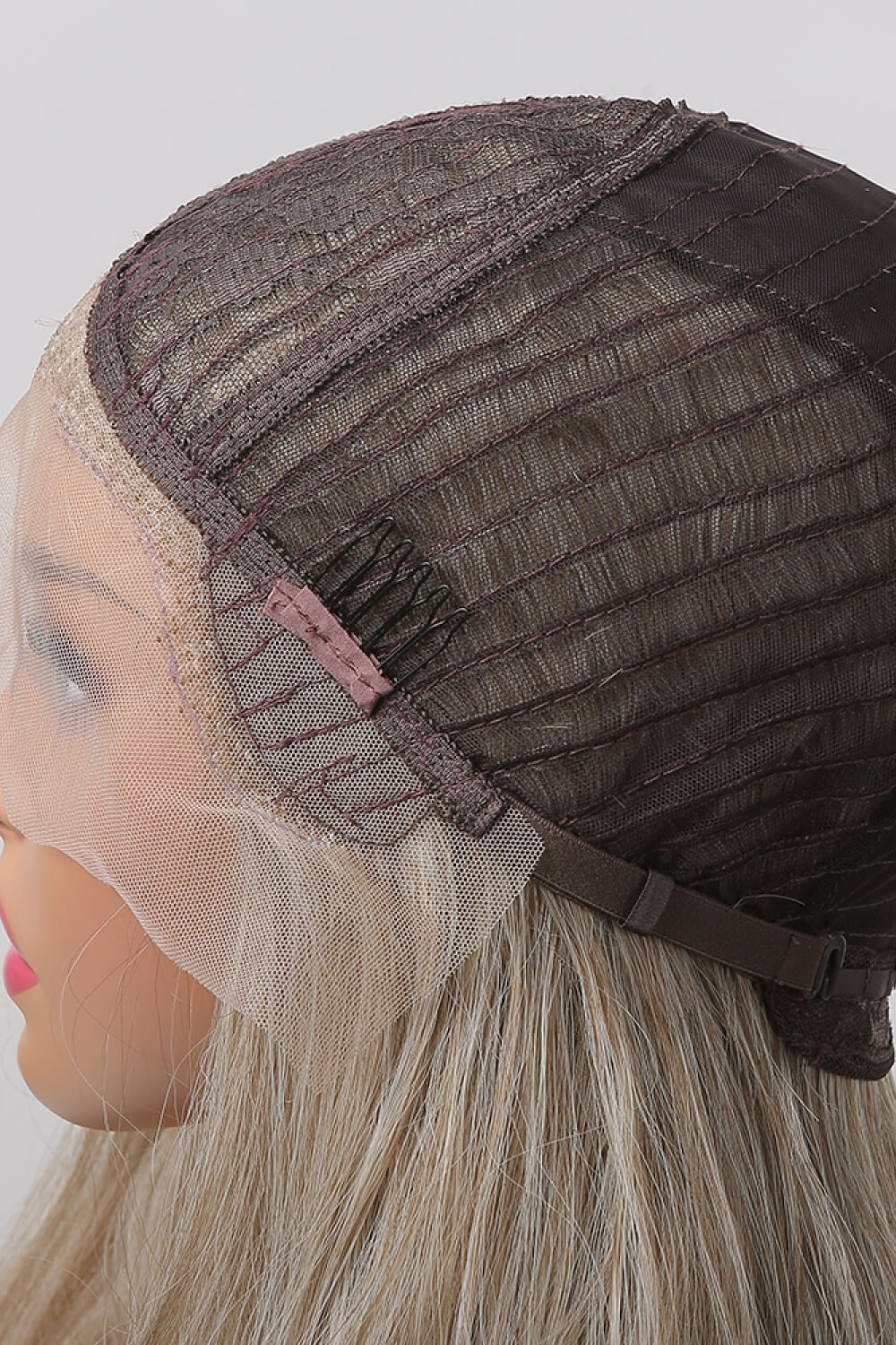 Dim Gray Summer 13*2" Lace Front Wigs Synthetic Long Wave 24" 150% Density in Medium Blonde Highlights Wigs