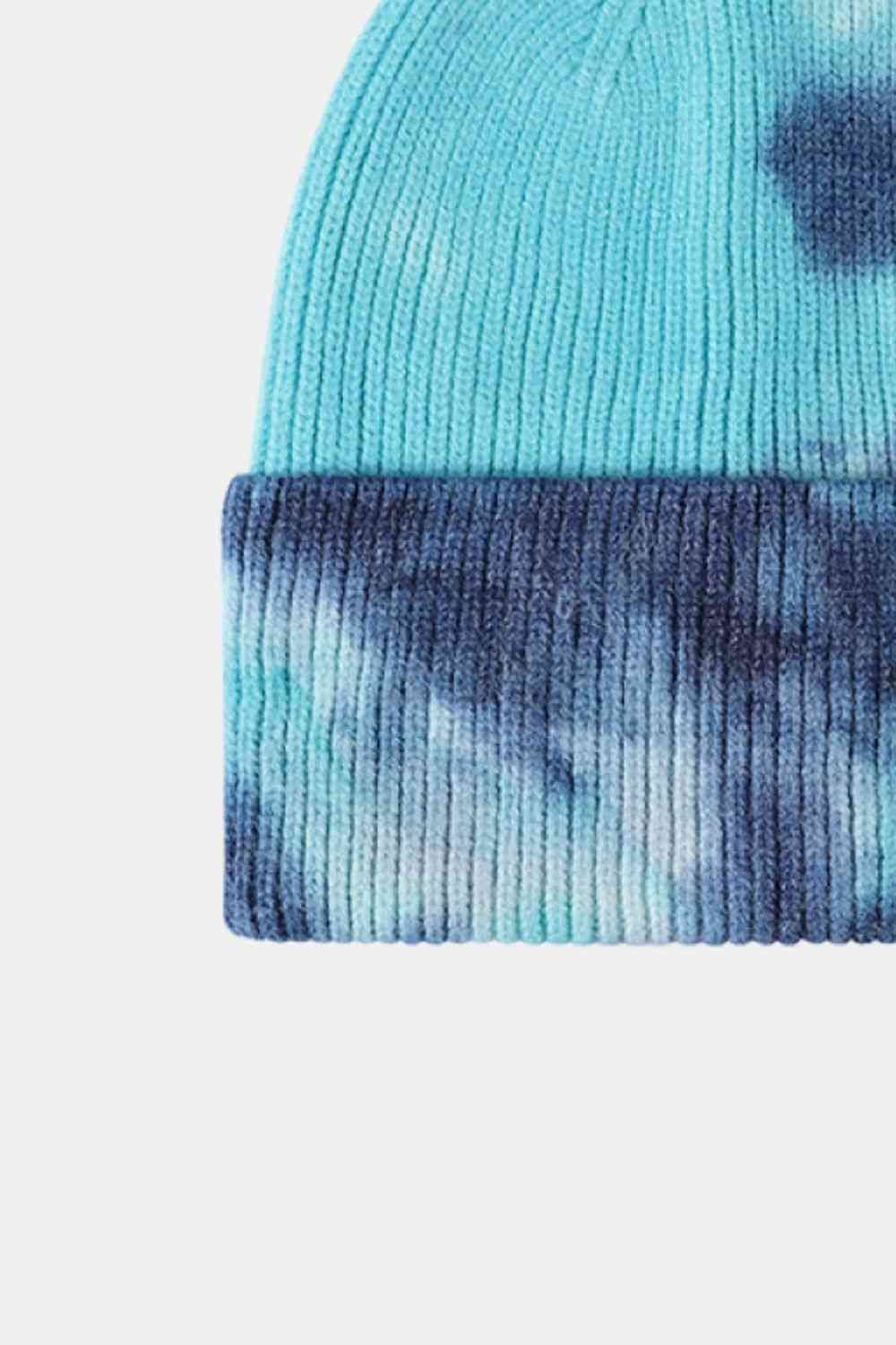Light Gray Tie-Dye Cuffed Rib-Knit Beanie Hat Winter Accessories