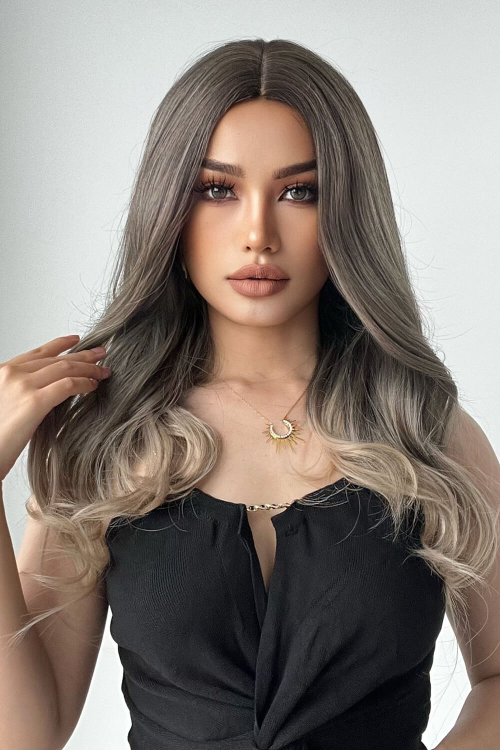 Gray Alexa 13*1" Full-Machine Wigs Synthetic Long Straight 24" Wigs
