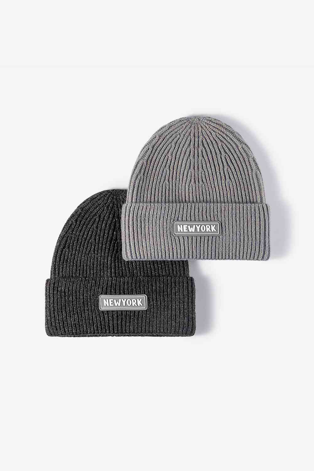 White Smoke NEWYORK Patch Rib-Knit Cuffed Beanie Winter Accessories