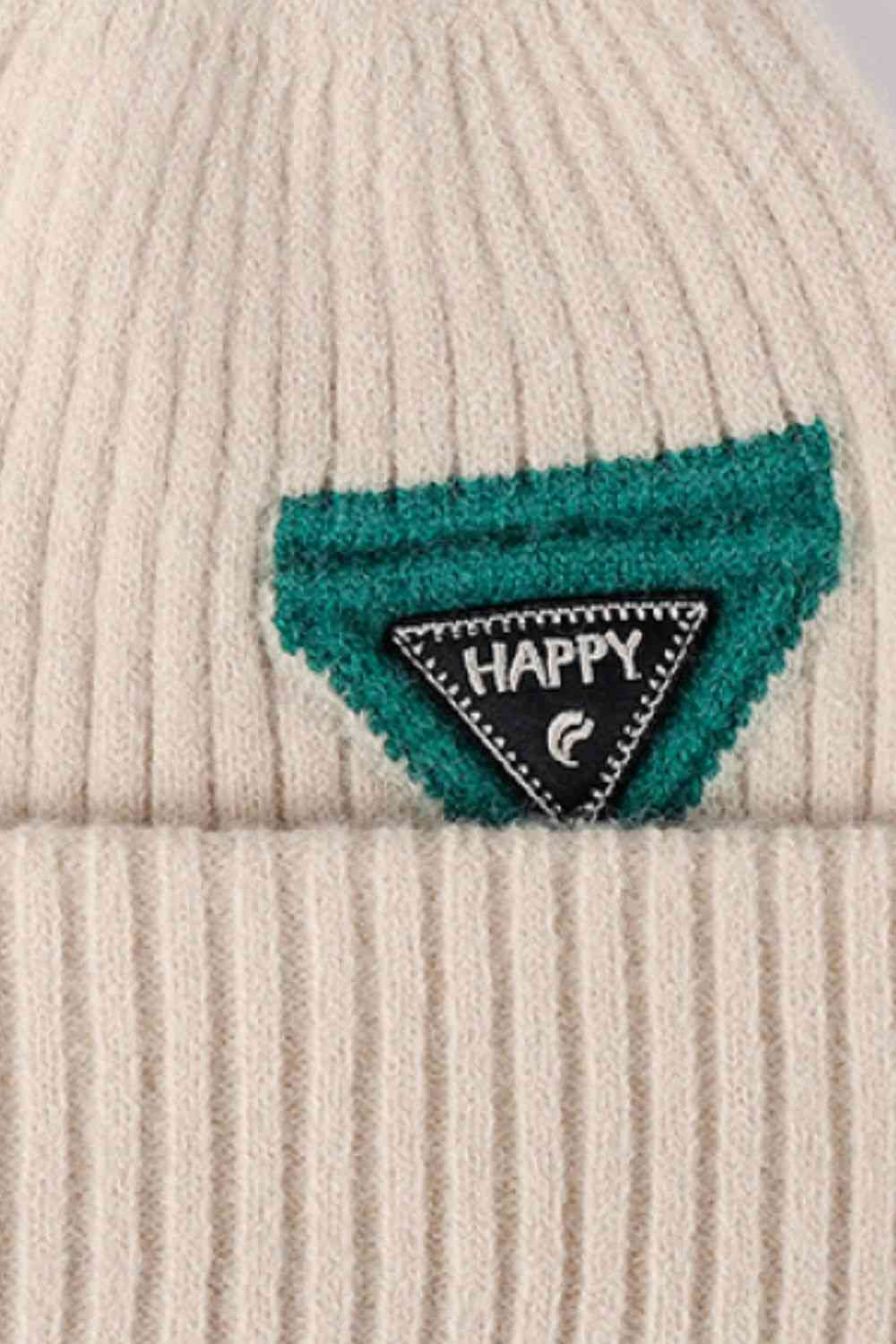 Gray HAPPY Contrast Beanie Winter Accessories