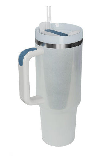 Gray Stainless Steel Tumbler with Handle and Straw Cups
