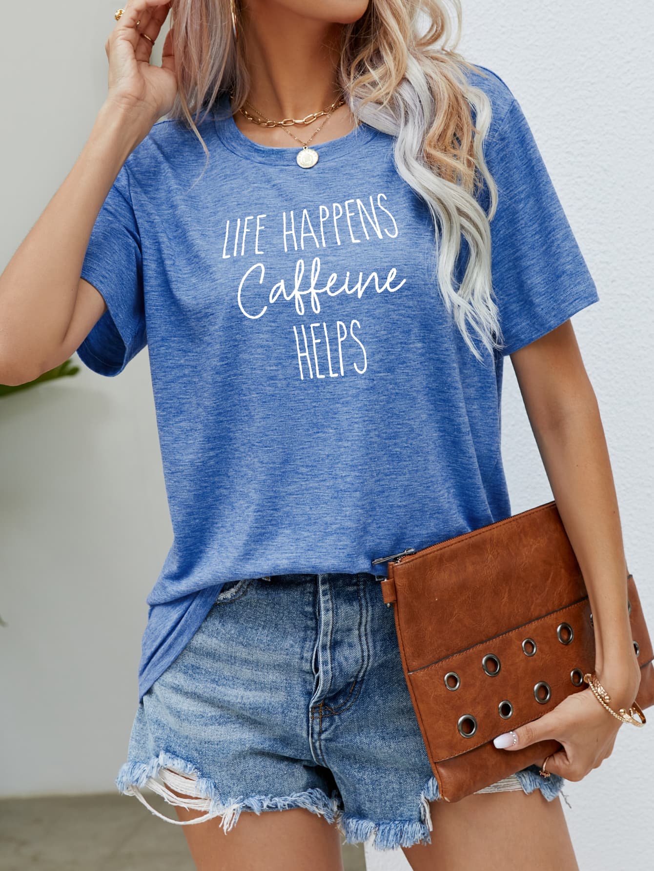 Dark Gray LIFE HAPPENS CAFFEINE HELPS Graphic Tee Tops