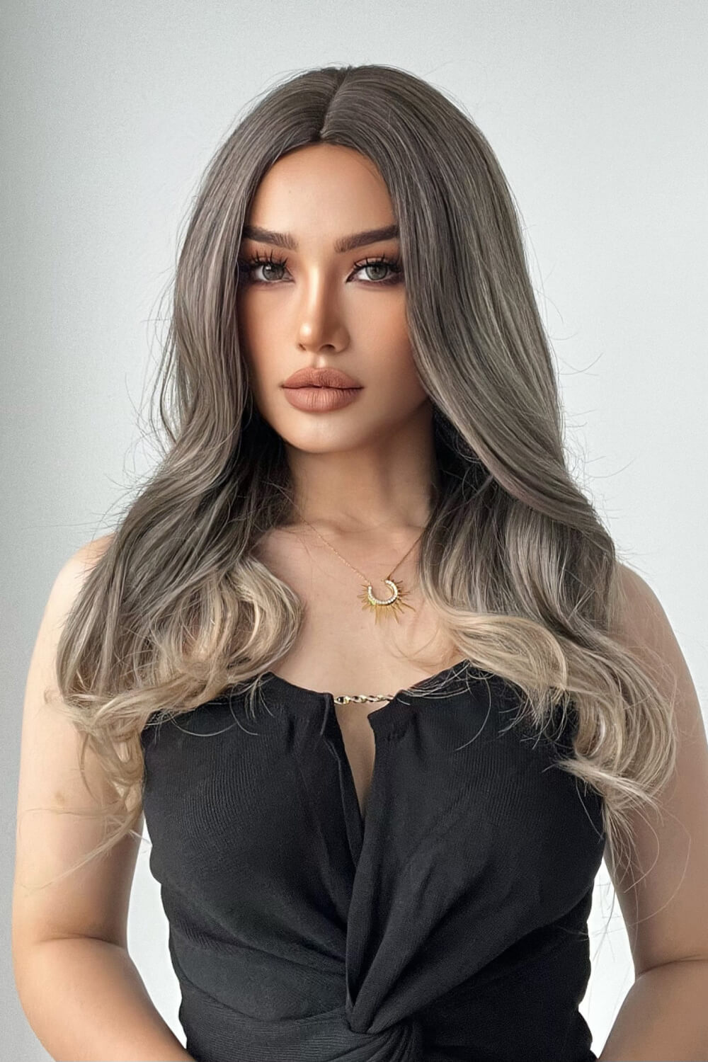 Gray Alexa 13*1" Full-Machine Wigs Synthetic Long Straight 24" Wigs