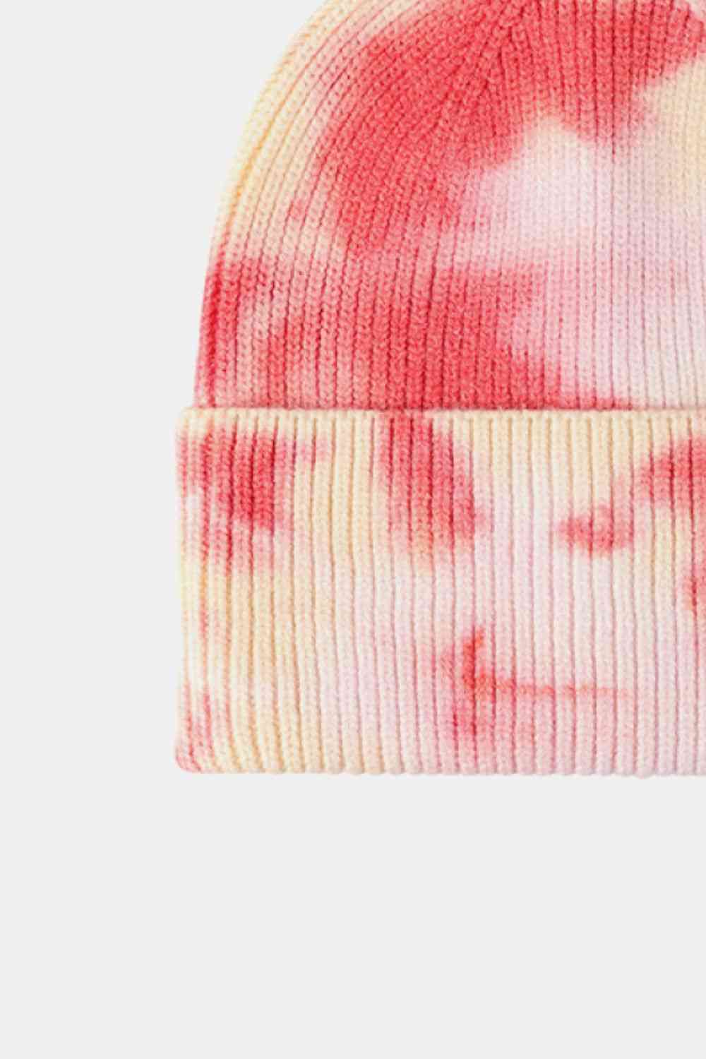Antique White Tie-Dye Cuffed Rib-Knit Beanie Hat Winter Accessories