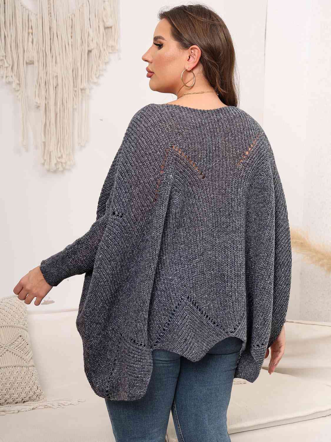 Dark Slate Gray Plus Size Round Neck Batwing Sleeve Sweater Plus Size Clothes