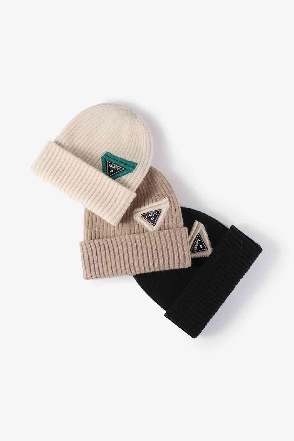 White Smoke HAPPY Contrast Beanie Winter Accessories