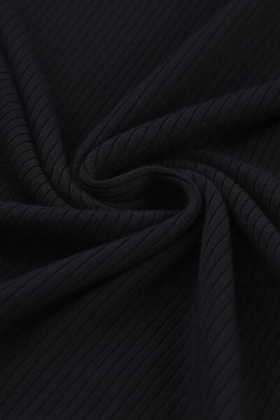 Black Round Neck Semi-Sheer Sleeve Blouse Clothing