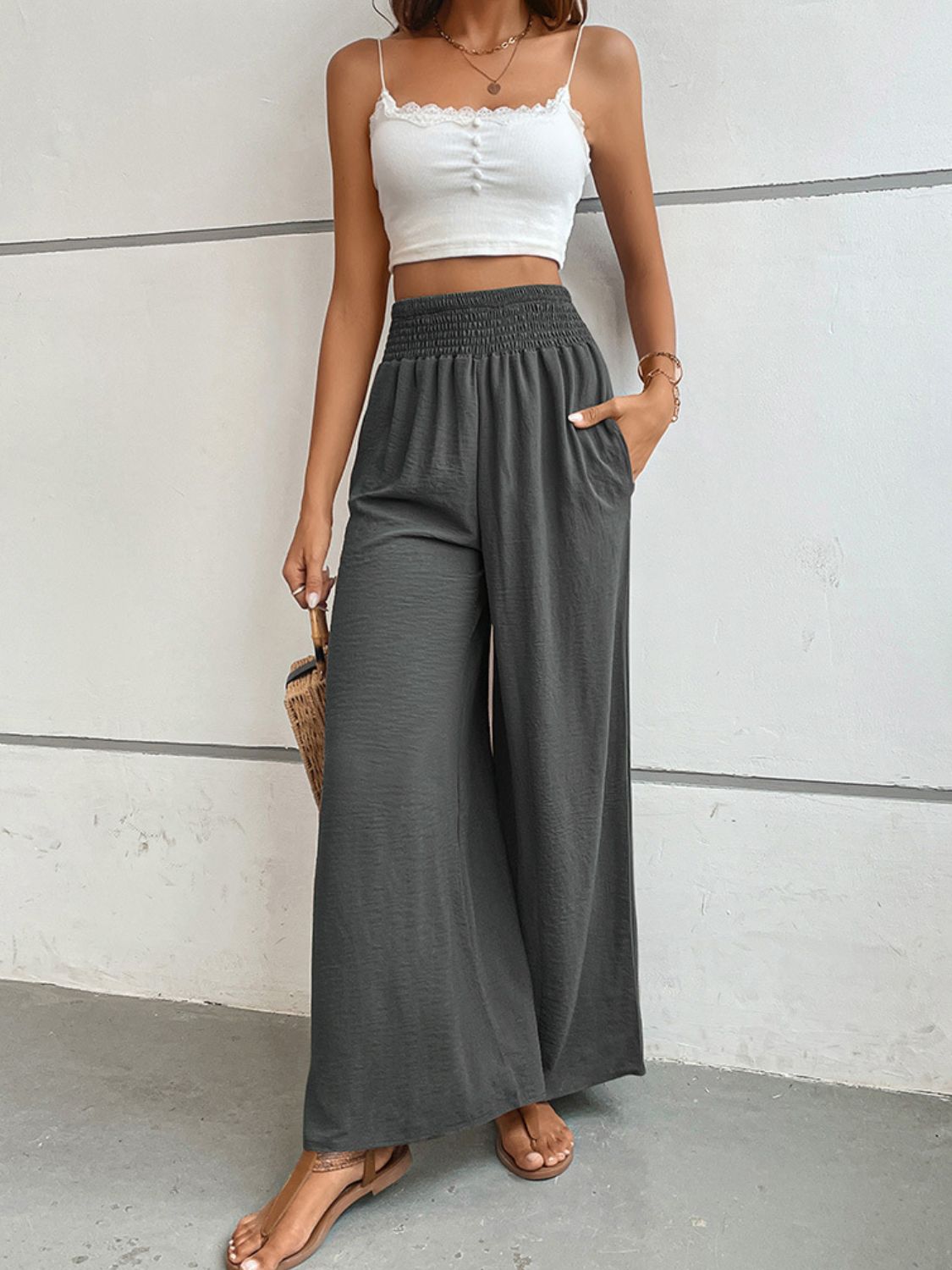 Light Gray Watch Me Flow Wide Waistband Relax Fit Long Pants Pants