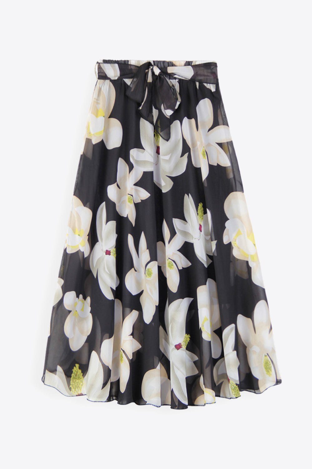 Dark Slate Gray Till The Sun Comes Out Full Size Floral Tie-Waist Skirt Midi Skirt